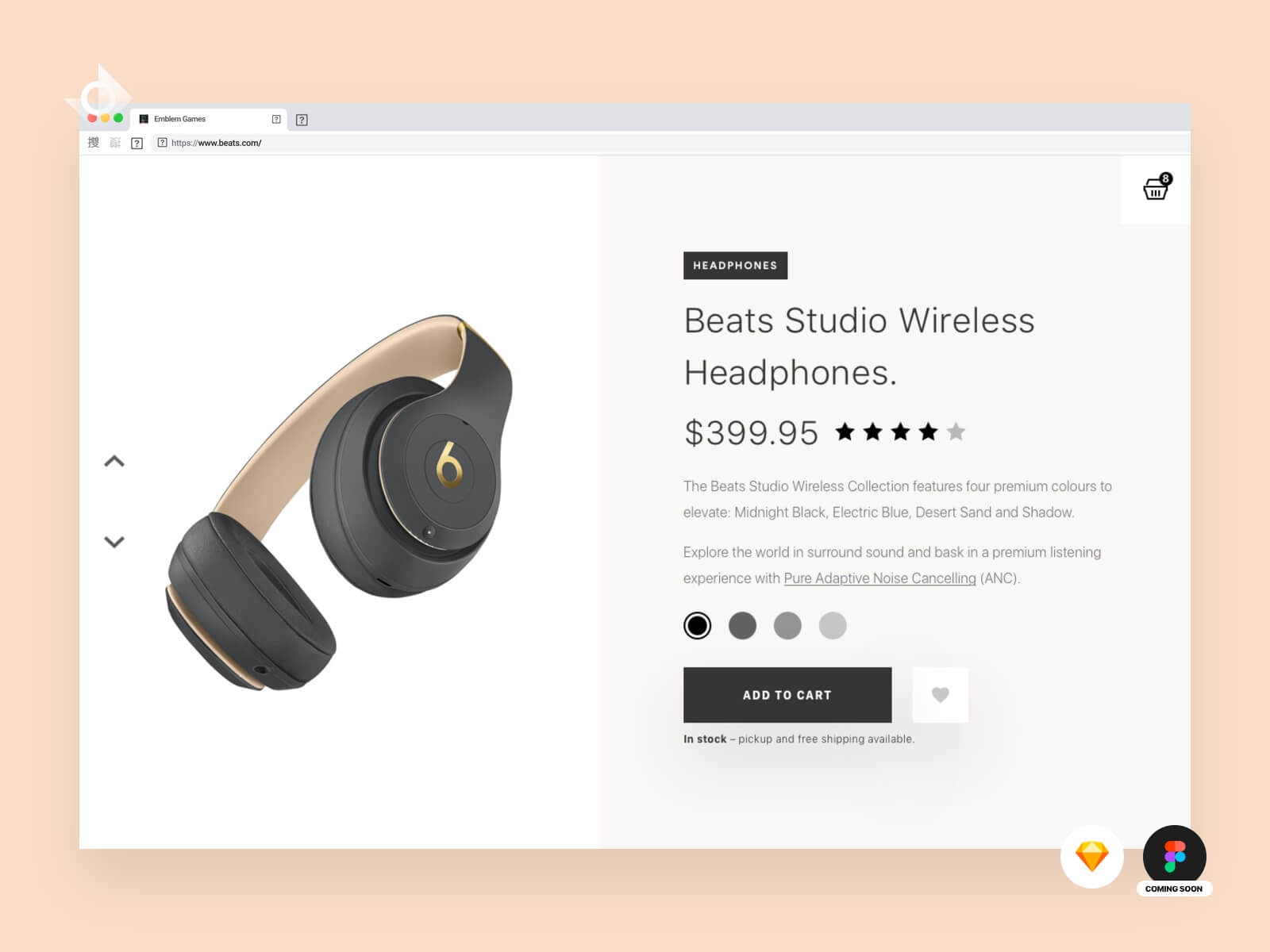 A desktop web mockup of a Beats headphones product page. 