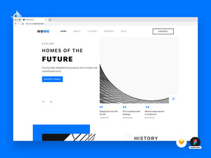 A desktop web mockup of a modern architecture landing page with the text "Learn how to make this!". 