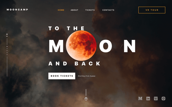 A desktop web moon tourism landing page mockup.
