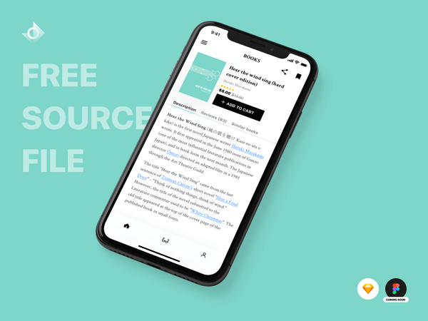 A mockup of a iPhone X book description page with the text "Free Source File!"